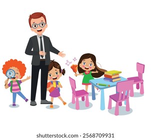 Vector Illustration Of Kids Playing in the clasroom