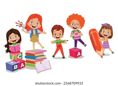 Vector Illustration Of Kids Playing in the clasroom