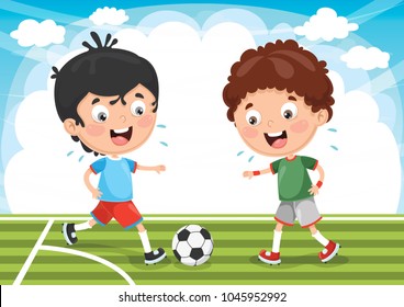 Vector Illustration Of Kids Playing Football