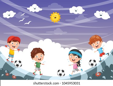 Vector Illustration Of Kids Playing Football