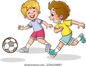 Vector Illustration Of Kids Playing Football isolated