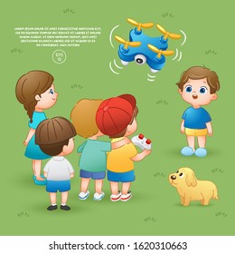 Vector illustration of kids playing in grass field