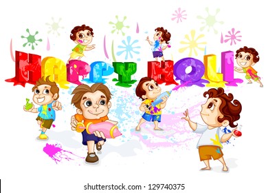 vector illustration of vector illustration of kids playing Holi festival