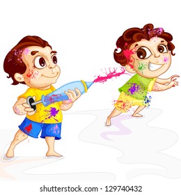 vector illustration of vector illustration of kids playing Holi festival