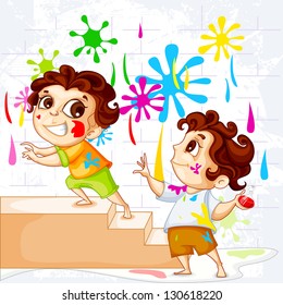 vector illustration of vector illustration of kids playing Holi festival