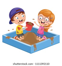 Vector Illustration Of Kids Playing In Mud