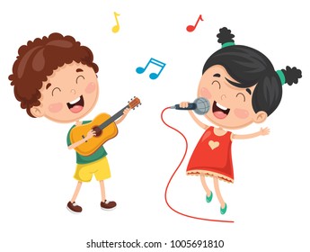 Vector Illustration Of Kids Playing Music