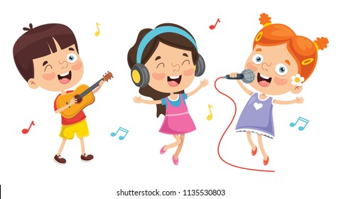 Vector Illustration Of Kids Playing Music	