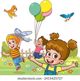 vector illustration of Kids Playing At Nature