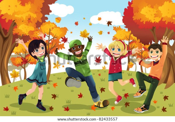 Vector Illustration Kids Playing Outdoor During Stock Vector (Royalty ...