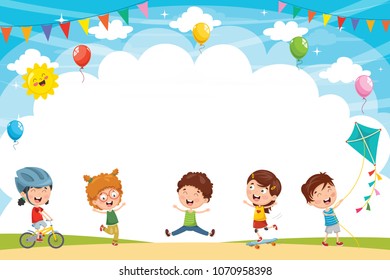 Vector Illustration Kids Playing Outside Stock Vector (Royalty Free ...