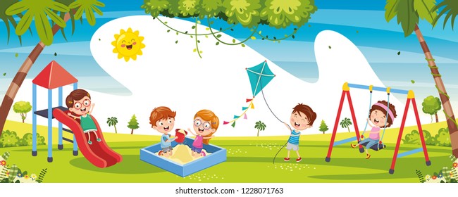 Vector Illustration Of Kids Playing Outside