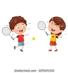 Children Playing Badminton On Playground Summer Stock Vector (Royalty ...