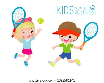 Vector Illustration Of Kids Playing Tennis 