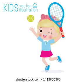 Vector Illustration Of Kids Playing Tennis isolated on white background