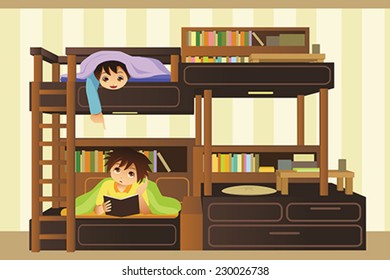 A vector illustration of kids playing in their bedroom