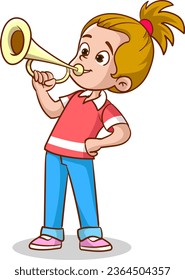 Vector illustration of kids playing the trumpet