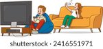 vector Illustration of kids Playing Video Games on Sofa 