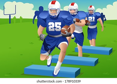 A vector illustration of kids practicing American football