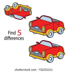 Vector illustration of kids puzzle educational game Find 5 differences for preschool children with  cartoon car 