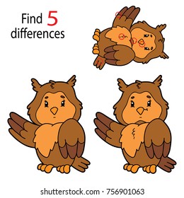Vector illustration of kids puzzle educational game Find 5 differences for preschool children with cartoon character