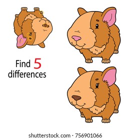 Vector illustration of kids puzzle educational game Find 5 differences for preschool children with cartoon character
