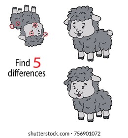 Vector illustration of kids puzzle educational game Find 5 differences for preschool children with cartoon character