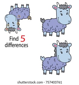 Vector illustration of kids puzzle educational game Find 5 differences for preschool children with cartoon character