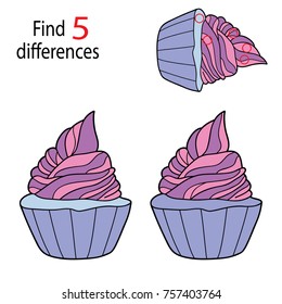 Vector illustration of kids puzzle educational game Find 5 differences for preschool children with cartoon character