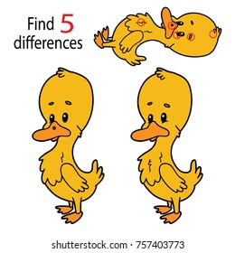 Vector illustration of kids puzzle educational game Find 5 differences for preschool children with cartoon character