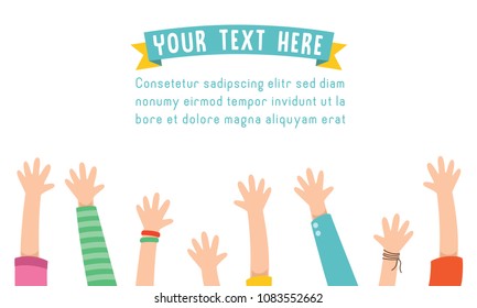 Vector Illustration Of Kids Raising Hands For Celebration