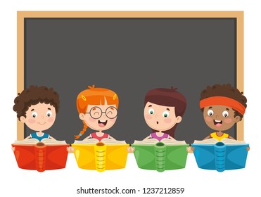 Vector Illustration Of Kids Reading Book