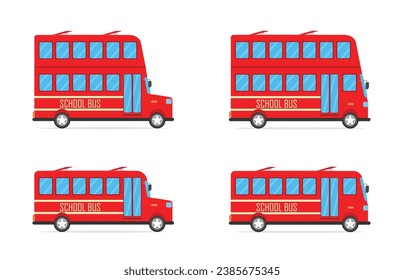 Vector illustration of kids red education school bus including double decker bus set transportation