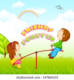 vector illustration of kids riding on seesaw on Friendship Day