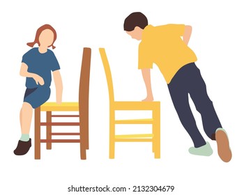 vector illustration of Kids run around playing musical chairs game vector art	