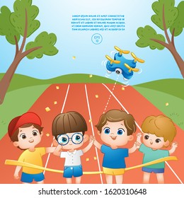 Vector illustration of kids in running competition