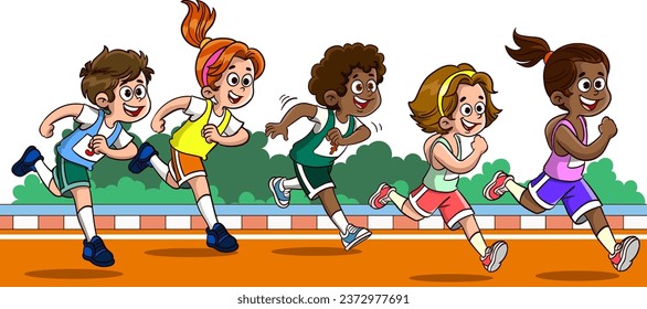 vector illustration of kids running race 