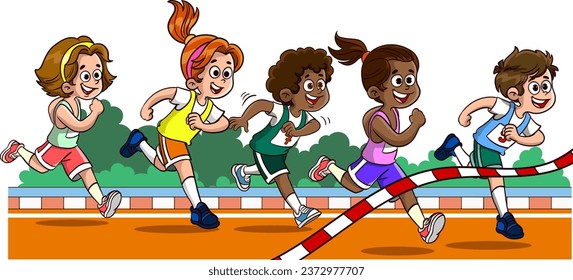 vector illustration of kids running race 