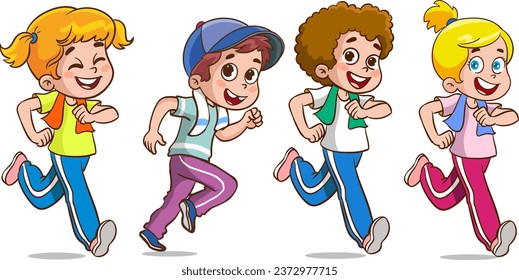 vector illustration of kids running race 