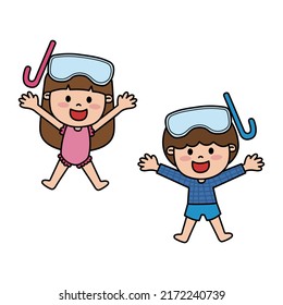 
Vector illustration of kids running in swimsuits