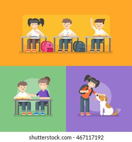 Vector illustration of kids at school. Back to school concept. 