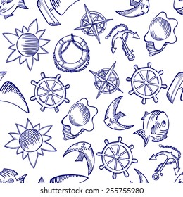 vector illustration. Kids seamless pattern with sea elements