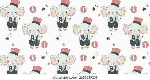  vector illustration kids seamless pattern with funny circus elephants