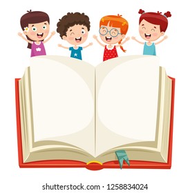 Vector Illustration Of Kids Showing Open Book