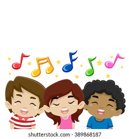 Vector Illustration Of Kids Singing With Music Notes