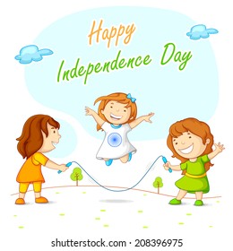 vector illustration of kids skipping and celebrating Indian Independence