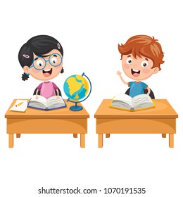 Vector Illustration Of Kids Studying
