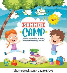 Vector Illustration Of Kids Summer Camp