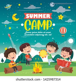 Vector Illustration Of Kids Summer Camp