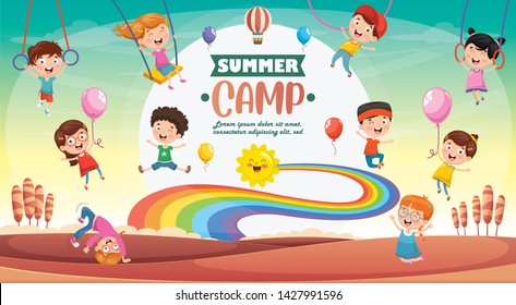 Vector Illustration Of Kids Summer Camp